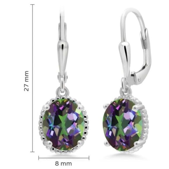 925 Sterling Silver with 4.60 Cttw Green Mystic Topaz Oval Leverback Earrings - Picture 4 of 4